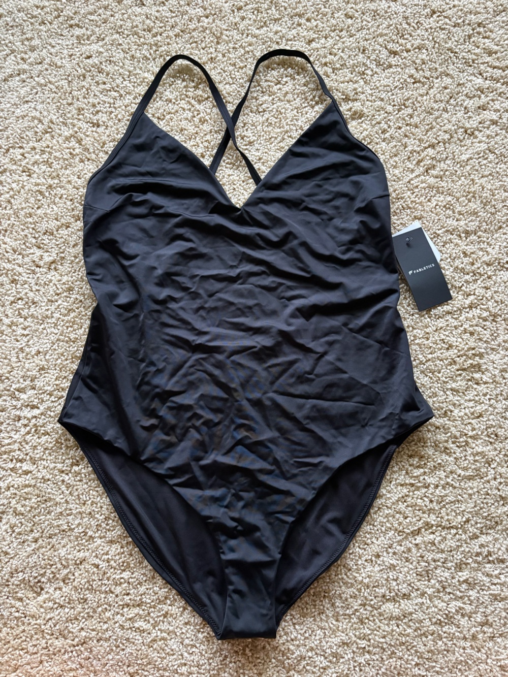 NWT Fabletics Cross Back One Piece Swimsuit XL Black Bathing Suit SM2500533
